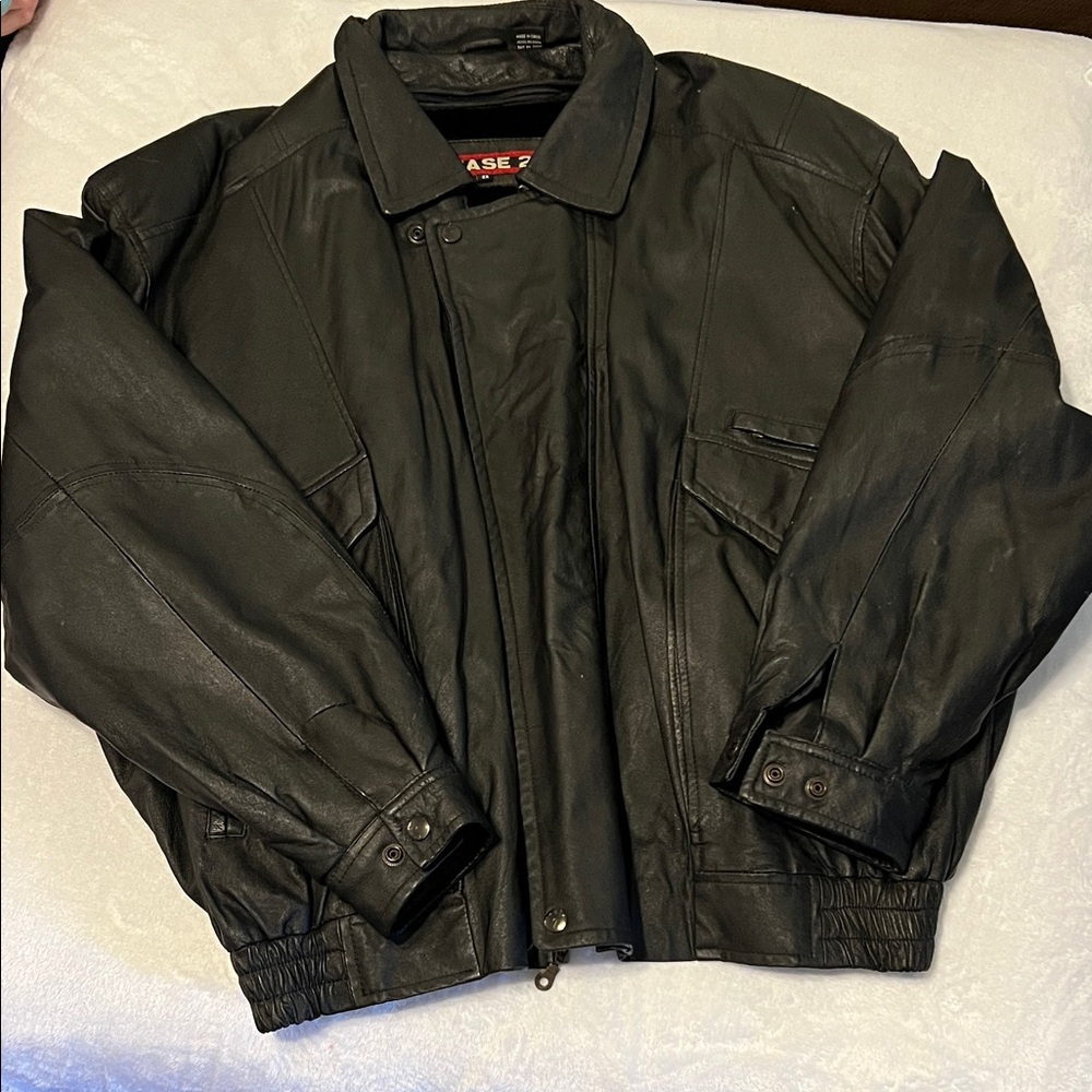 Chase Black Leather Bomber Jacket